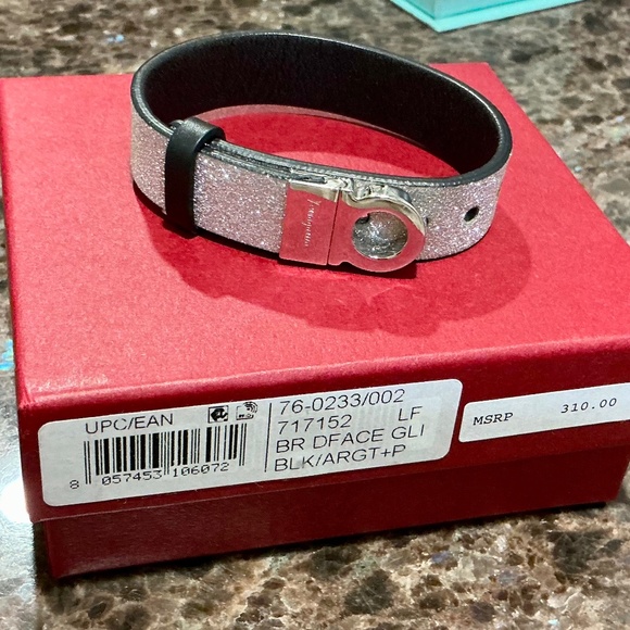 Salvatore Ferragamo Sparkly Silver Gancini Wrap Bracelet - Picture 1 of 5